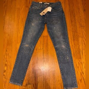 Levi's Women's 721 High Rise Blue Skinny Jeans with Distressed Details